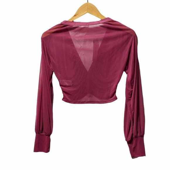 Urban Outfitters Women's UO Cara Mesh Ruched Blouse Purple - Picture 8 of 8